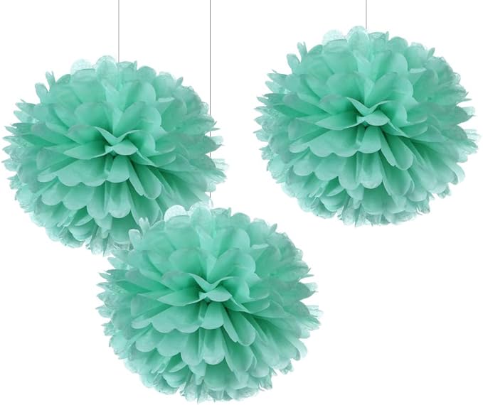 WEVEN 12" Mint Tissue Pom Poms DIY Hanging Paper Flower Balls by WEVEN