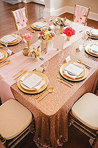 QueenDream Tablecloth 90x156 Rectangle Sequin Table Cloth Rose Gold Wedding - Image 4