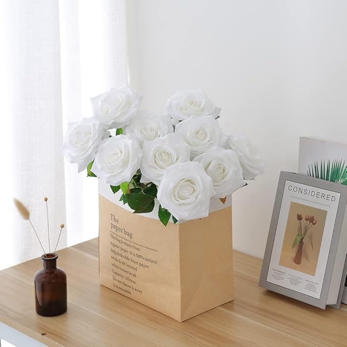 Artificial Rose 10pcs Open Flower Bouquet Faux Rose Stems - Image 2