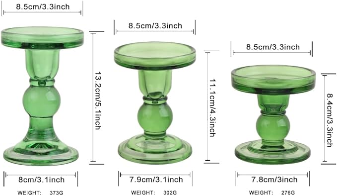 6-Piece Set of Green Glass Candlestick, Crystal Candlestick Holder Holder and - Image 2