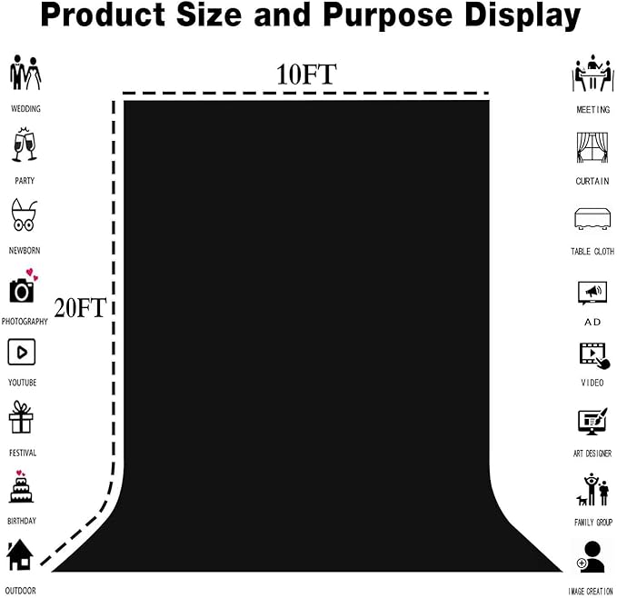 Large Black Screen Backdrops 10x20ft Solid Black Photo Backdrops - Image 3