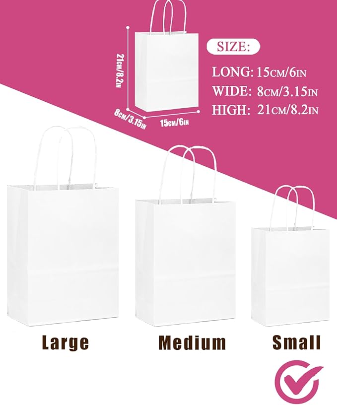 qiqee 50-Packs White Paper Gift Bags - Image 3