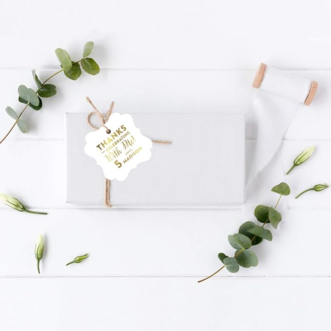 Andaz Press Personalized Fancy Frame Square Birthday Gift Tags, Metallic Gold - Image 4