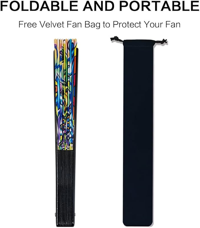 13" Large Rave Fan Bamboo, Folding Clack Hand Fans Foldable - Image 5