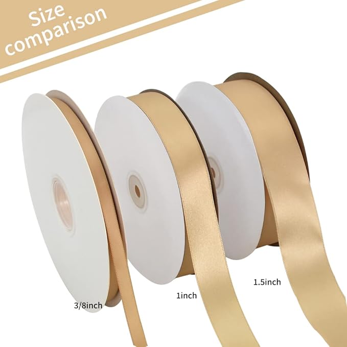 TONIFUL 1 Inch x 100yds Gold Satin Ribbon, Thin Solid Color Satin Ribbon - Image 3