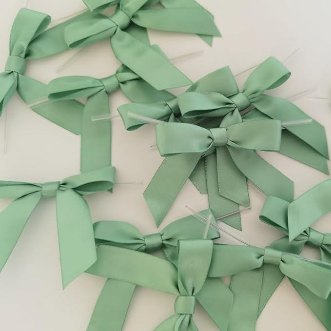 50pcs 2-1/2" Vanilla Green Satin Ribbon Bows - Image 5