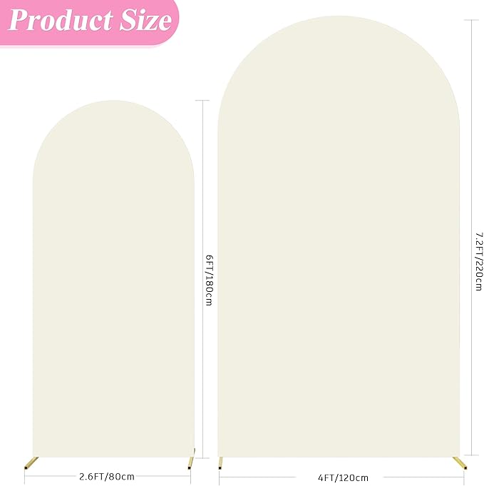 Fomcet Set of 2 Wedding Arch Cover 6FT, 7.2FT Ivory 2-Sided Round Top Spandex - Image 3