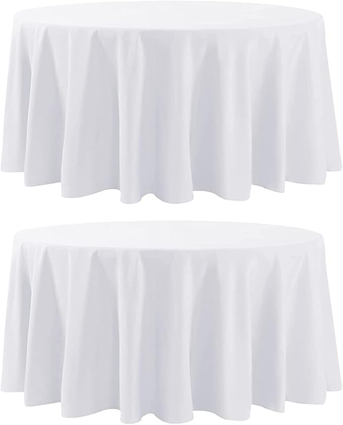 Round Tablecloth 2 Pack 108 Inch White Tablecloths Washable Decorative Linen by AOCOZHomeLifeMuseum