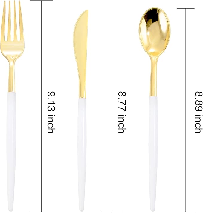 I00000 60 Pcs Gold Plastic Silverware - Image 2