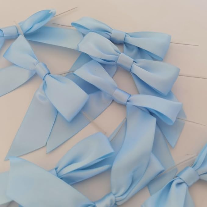50pcs 3-1/2" Sky Blue Satin Ribbon Bows - Image 8