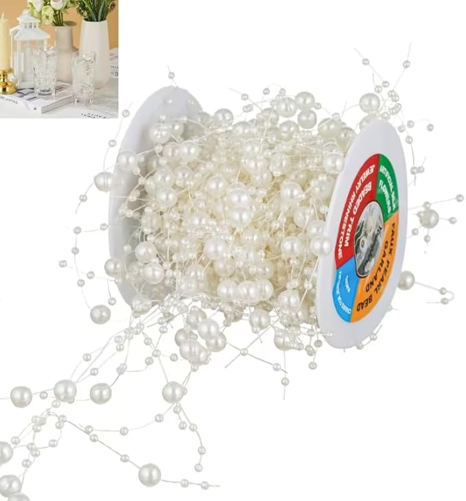 13Feet Pearl String Spool Roll for Floating Candles Faux Pearls Strands Garland by YoungJewl