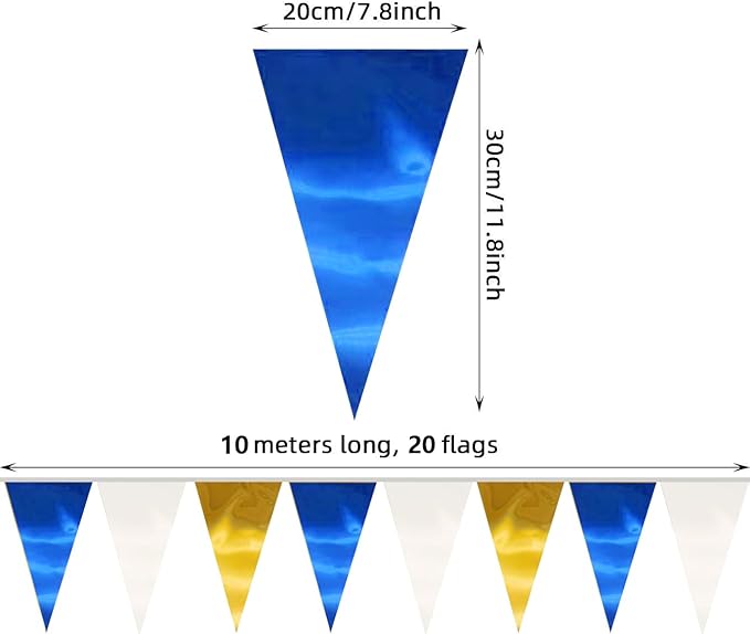 130FT Navy-Blue White Gold Triangle Pennant Banner Flag Metallic Fabric Bunting - Image 2