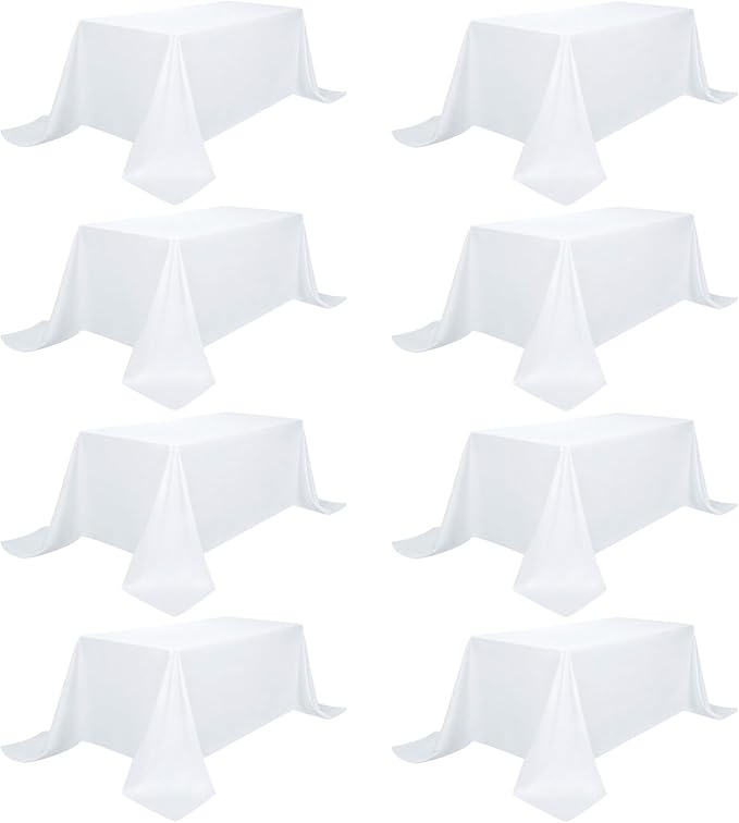 8 Pack White Table Cloth 90 x 156 Inch Rectangular Tablecloths by Heneger