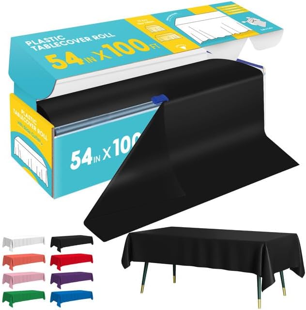 Black Plastic Table Cover Roll - 54IN x 100FT by Niuara