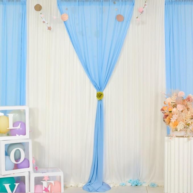 DUOBAO Sky Blue Chiffon Backdrop Curtain-2 Panels 29x120-Inch Wedding Backdrop - Image 3