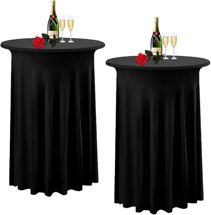 Albassa 2 Pack Cocktail Table Covers 32"x 43" Spandex Stretch Round Cocktail by AlbassaMakeYourPartyUnique