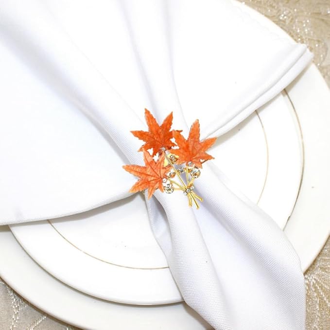 Maple Leaves Napkin Rings Set of 6, Fall Party Napkin Holder Buckles, - Image 5