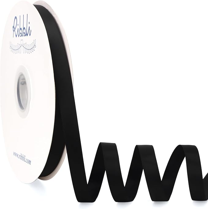 Ribbli Black Satin Ribbon Double Faced Satin 1/2 Inch x Continuous 100 by Ribbli