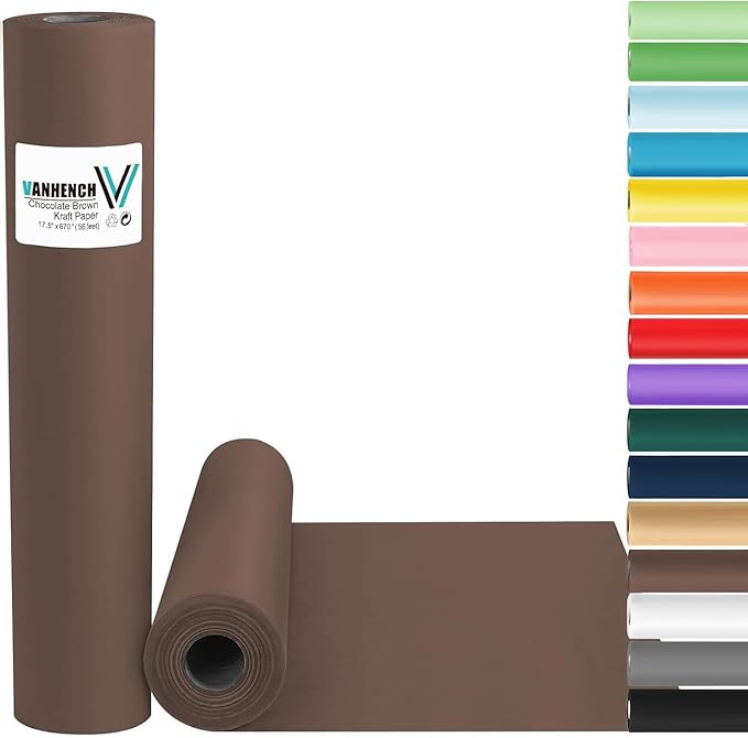 Vanhench 17.5"×963" Wrapping Paper, Chocolate Brown Art Craft Paper Roll by Vanhench