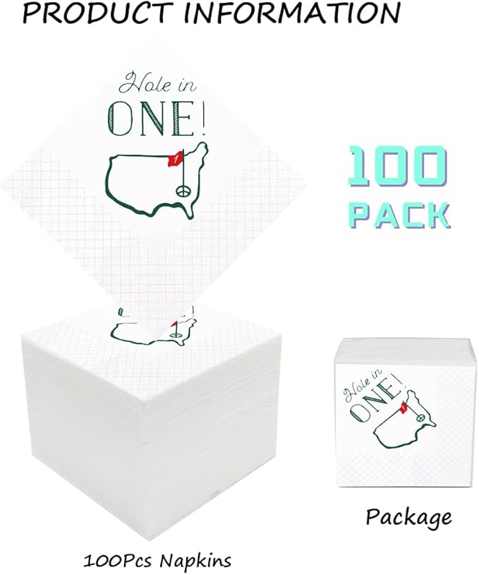 Golf Cocktail Napkins, 100 Pack Hole in One First Birthday Golf Themed Paper - Image 2