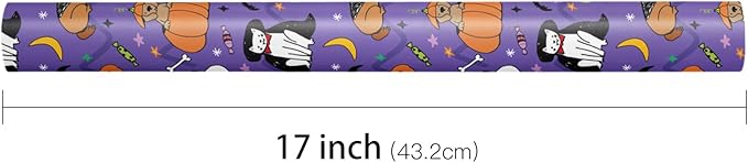 LeZakaa Halloween Purple Animal Wrapping Paper Roll, Cat Dog in Halloween - Image 7