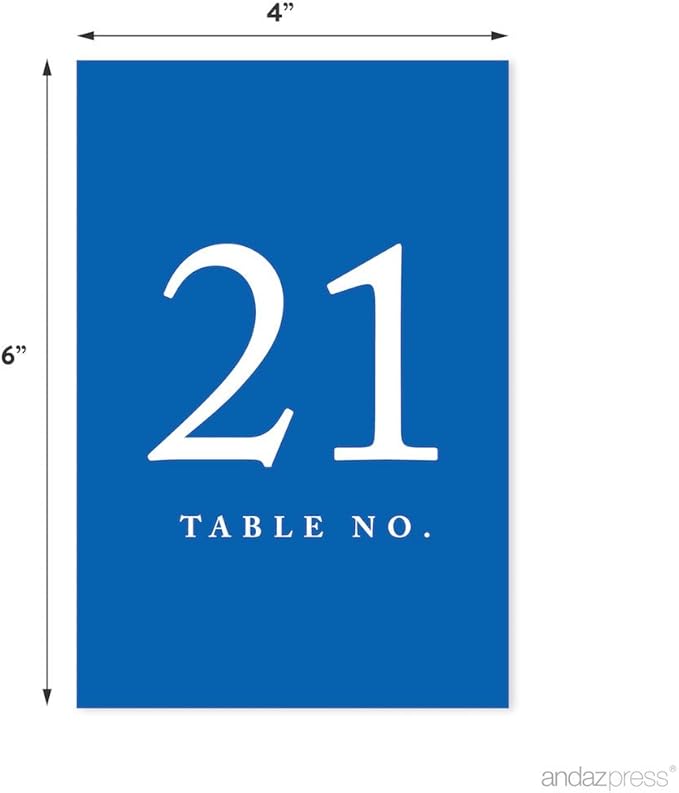 Andaz Press Royal Blue Wedding Table Numbers 21-40, 4x6-Inches Table Number - Image 2