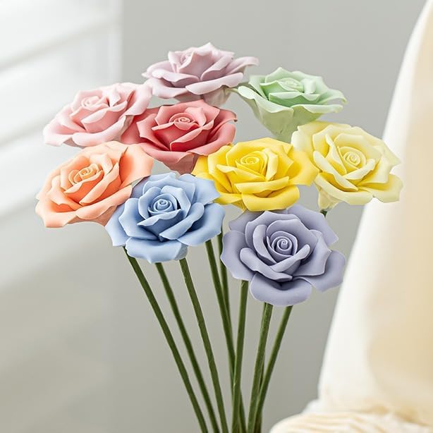 9 pcs Handmade Ceramic Roses, Featuring Vibrant Colors and Intricate Petal - Image 7