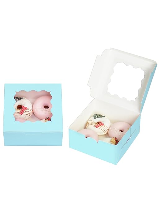 Bakepacker 100pcs Light Blue Cookie Boxes 6x6x3 inches Easy Assemble Macaroon - Image 2