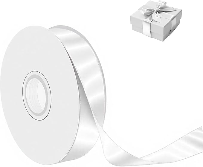 White Satin Ribbon 1 Inch Wide x 50 Yards Polyester, Double Faced Ribbon by Unknown