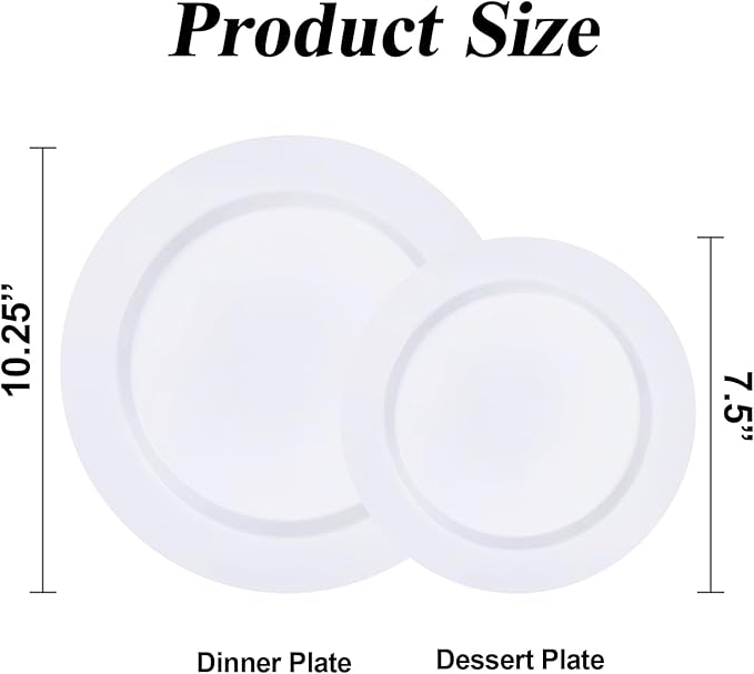 200PCS White Plastic Plates Set, 100 10.25 inch Dinner Plate and 100 7.5 inch - Image 2