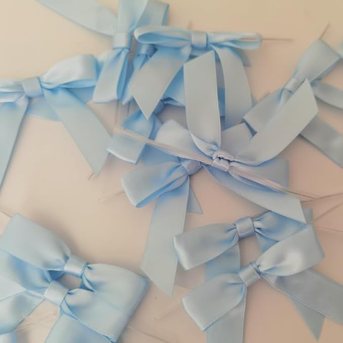 50pcs 2-1/2" Light Blue Satin Ribbon Bows - Image 6