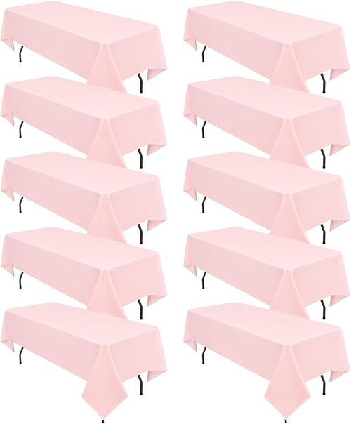 10 Pack Pink Tablecloths for 6ft Rectangle Tables 60 x 102 Inch by REWOMC