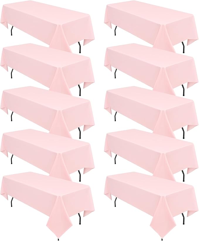 10 Pack Pink Tablecloths for 8ft Rectangle Tables 60 x 126 Inch by REWOMC