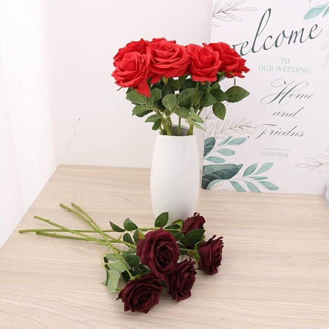Artificial Rose 10pcs Red Silk Flower Faux Artificial Roses - Image 5