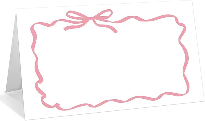 25 Pack Pink Bow Wave Place Cards, Editable Name Cards by WwongxianB