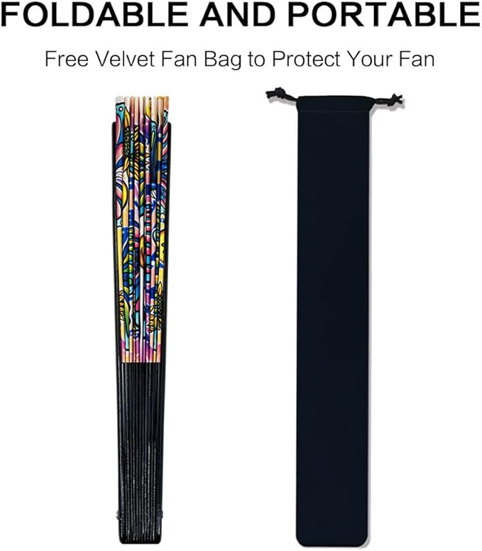 13" Large Rave Fan Bamboo, Folding Clack Hand Fans Foldable - Image 5