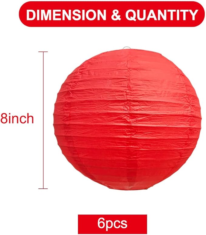 BEISHIDA 8-Inch Red Round Paper Lanterns Decorative Hanging Asia Chinese - Image 2