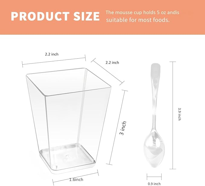 50 Pack 5 oz Clear Plastic Square Dessert Cups - Image 2