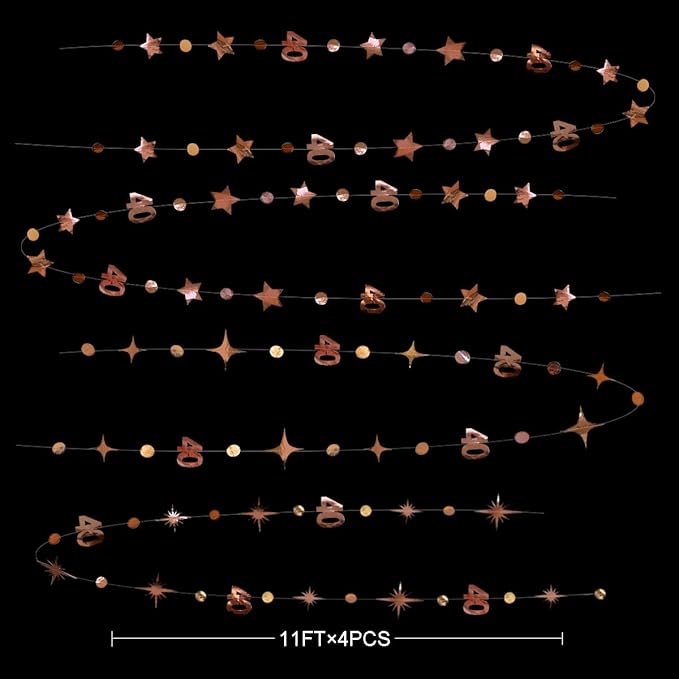 Rose Gold 40th Birthday Decorations Number 40 Circle Dot Twinkle Star Garland - Image 2