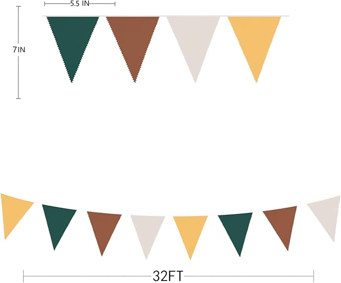 32Ft Green Brown Woodland Party Decorations Fabric Triangle Banner Flag Pennant - Image 7