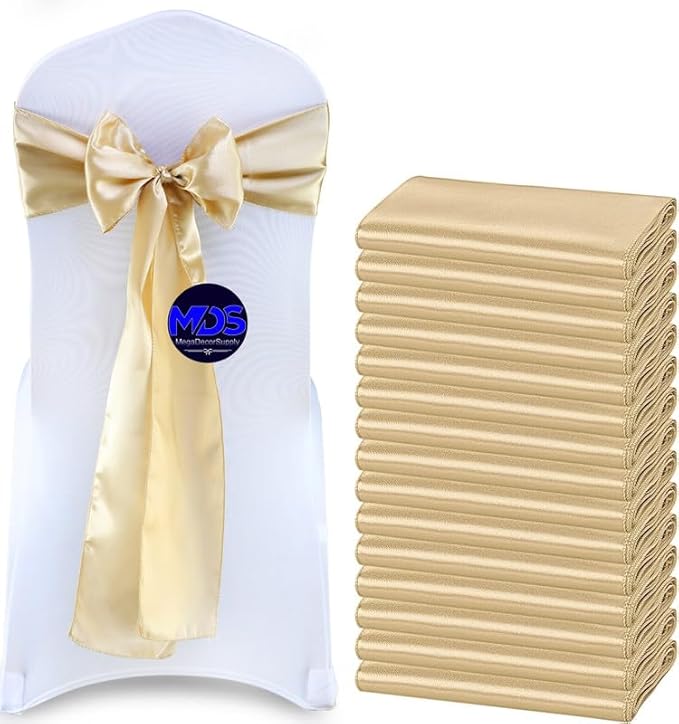 MDS Pack of 300 PCS Satin Chair Sashes Charmeuse Sateen Dining Chair Bows by MDS