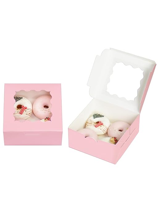 Bakepacker 100pcs Pink Cookie Boxes 6x6x3 inches Easy Assemble Macaroon Pastry - Image 2