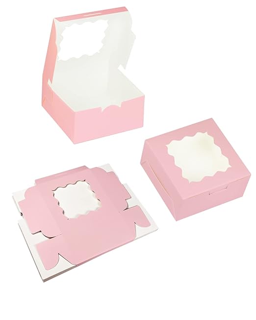 Bakepacker 100pcs Pink Cookie Boxes 6x6x3 inches Easy Assemble Macaroon Pastry - Image 3