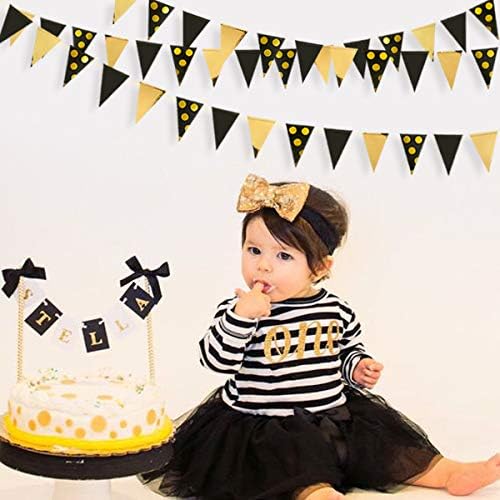 30Ft Black Gold Party Decorations Polka Dot Pennant Banner Paper Circle Dot - Image 5