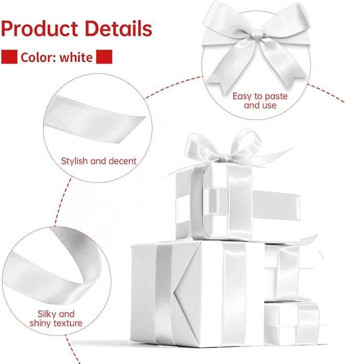 White Satin Ribbon 1 Inch Wide x 50 Yards Polyester, Double Faced Ribbon - Image 3