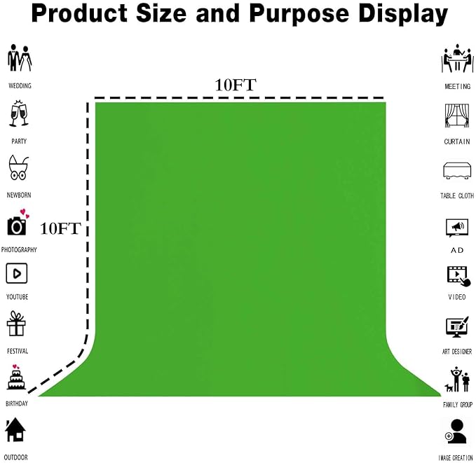 10x10FT Green Screen Backdrop Big Solid Color Photography Background - Image 3
