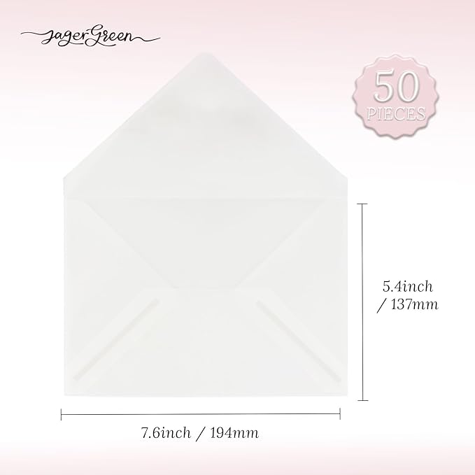50 Pack 5x7 Vellum Envelopes Letter Size, A7 Translucent Glassine Envelopes - Image 2
