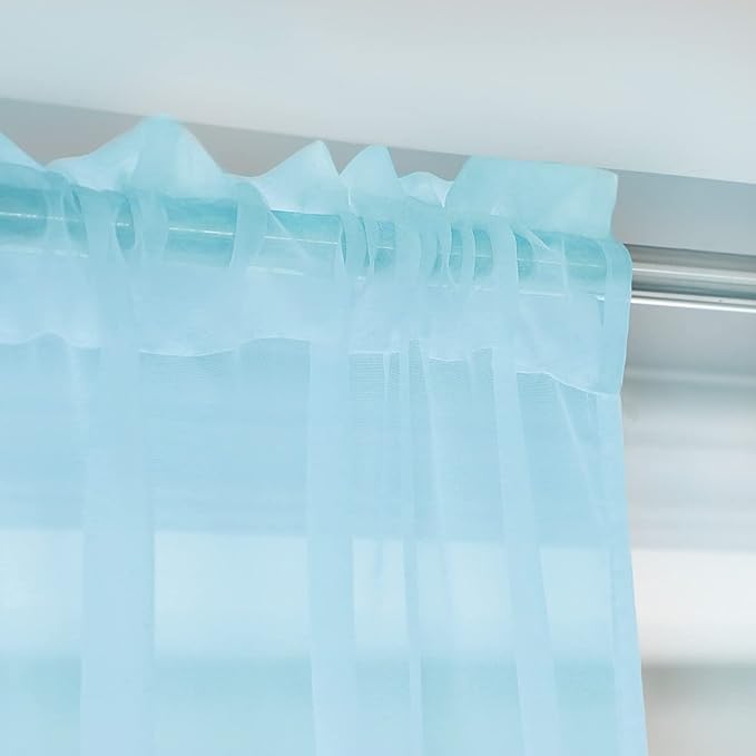 Window Lake Blue Sheer Curtains 48 Inches Width 63 Inches Long 2 Panels Sheer - Image 4