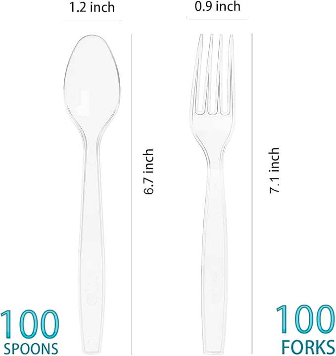 200 Count Plastic Silverware, Heavy Weight Plastic Forks Spoons Disposable - Image 2