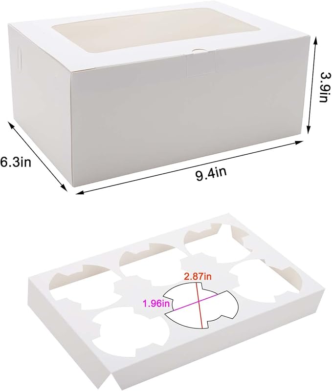 10-Set Cupcake Boxes with Inserts and Window Hold 6 Cupcakes, Cupcake - Image 3